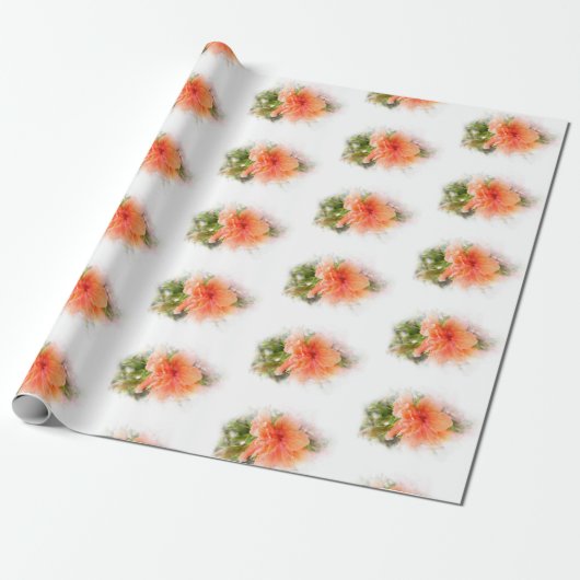 Oranje Hibiscus Cadeaupapier (Uitgerold)