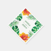 Oranje Hibiscus en Tropische bladeren Bruiloft 2 Servet (Hoek)