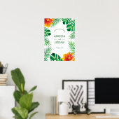 Oranje Hibiscus en Tropische bladeren bruiloft Poster (Thuiskantoor)