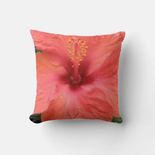 Oranje Hibiscus Flower Macro Pillow Kussen (Voorkant)