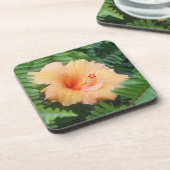 Oranje Hibiscus Flower met Ferns Drankjes Onderzetter (Linkerzijde)