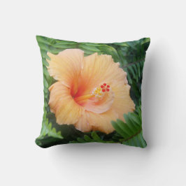 Oranje Hibiscus Flower met Ferns Kussen