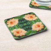 Oranje Hibiscus Flower Pattern Bier Onderzetter (Linkerzijde)