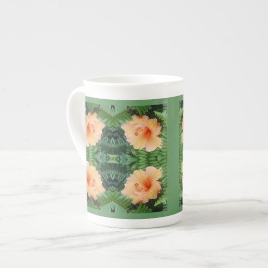 Oranje Hibiscus Flower Pattern Porselein Kop (Links)