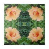 Oranje Hibiscus Flower Pattern Tegeltje (Voorkant)