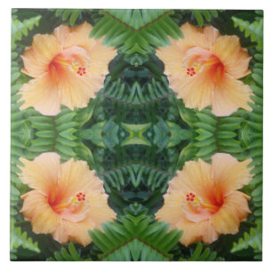 Oranje Hibiscus Flower Pattern Tegeltje