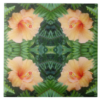 Oranje Hibiscus Flower Pattern Tegeltje
