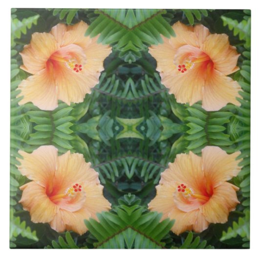 Oranje Hibiscus Flower Pattern Tegeltje (Voorkant)