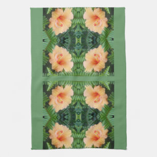 Oranje Hibiscus Flower Pattern Theedoek