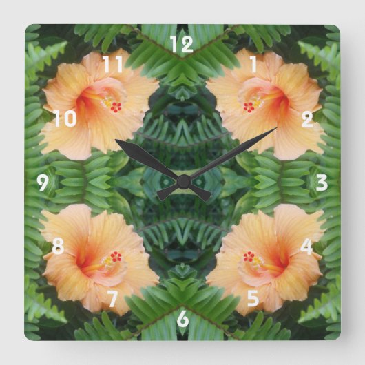 Oranje Hibiscus Flower Pattern Vierkante Klok (Voorkant)