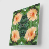 Oranje Hibiscus Flower Pattern Vierkante Klok (Hoek)