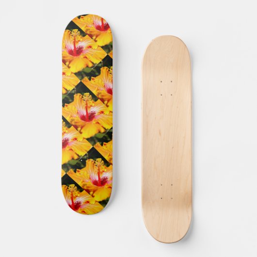 Oranje Hibiscus Flower Side Uitzicht Patroon Skateboard (Voorkant)