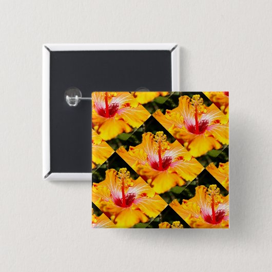 Oranje Hibiscus Flower Side Uitzicht Vierkante Button 5,1 Cm (Voorkant /achterkant)