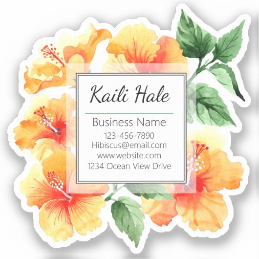 Oranje Hibiscus Flower Vinyl Visitekaartje Sticker (Voorkant)