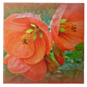 Oranje Hibiscus Flowers Tegeltje (Voorkant)