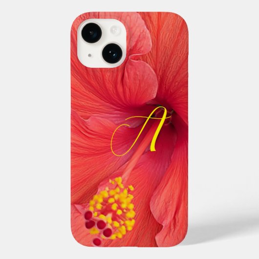 Oranje Hibiscus Foto met Elegant Initiaal Script Case-Mate iPhone Case (Achterkant)