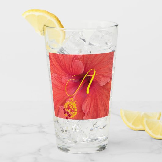 Oranje Hibiscus Foto met Fancy Initiaal Script Glas (Voorkant ijs)