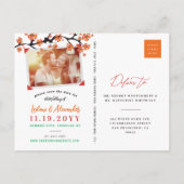 Oranje Hibiscus Grijze wervelingen Tropisch Save t Aankondigingskaart (Achterkant)