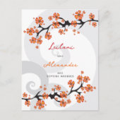 Oranje Hibiscus Grijze wervelingen Tropisch Save t Aankondigingskaart (Voorkant)