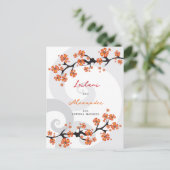 Oranje Hibiscus Grijze wervelingen Tropisch Save t Aankondigingskaart (Staand voorkant)