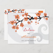 Oranje Hibiscus Grijze wervelingen Tropisch Save t Aankondigingskaart (Voorkant / Achterkant)