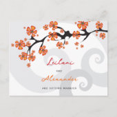 Oranje Hibiscus Grijze wervelingen Tropisch Save t Aankondigingskaart (Voorkant)