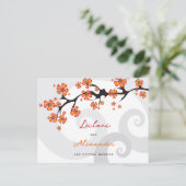 Oranje Hibiscus Grijze wervelingen Tropisch Save t Aankondigingskaart (Staand voorkant)