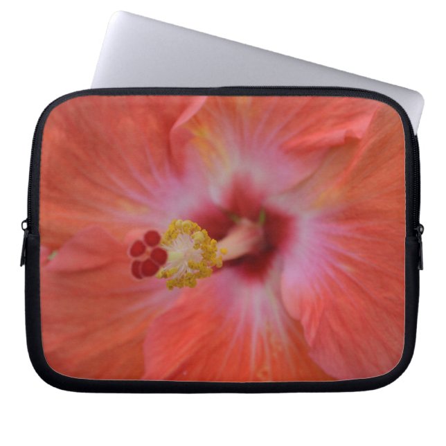Oranje Hibiscus Laptop Bag Sleeve (Voorkant)