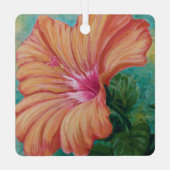 Oranje Hibiscus-Ornament Metalen Ornament (Achterkant)