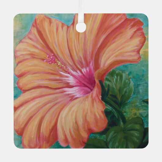 Oranje Hibiscus-Ornament Metalen Ornament (Voorkant)