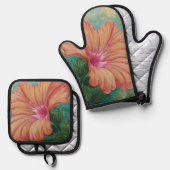 Oranje Hibiscus Ovenwant & Pannenlap Set (Voorkant / Achterkant)
