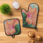 Oranje Hibiscus Ovenwant & Pannenlap Set (Top down)