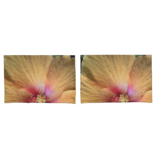 Oranje Hibiscus Rimpel Kussensloop (Voorkant-Set)