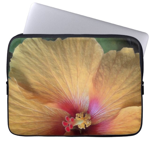 Oranje Hibiscus Ruffle Laptop Sleeve (Voorkant)