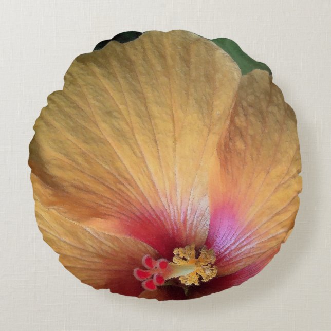 Oranje Hibiscus Ruffle Rond Kussen (Voorkant)