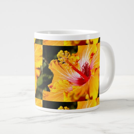Oranje Hibiscus Side Uitzicht Grote Koffiekop (Voorkant rechts)