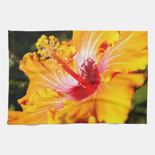 Oranje Hibiscus Side Uitzicht Theedoek (Horizontaal)