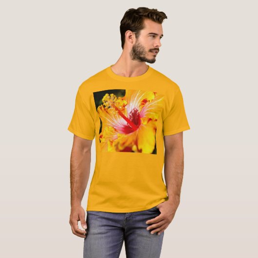 Oranje Hibiscus Side Uitzicht Unisex T-shirt (Voorkant volledig)