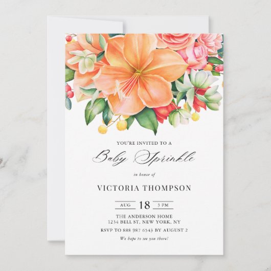 Oranje Hibiscus Succulent Tropische Baby Sprinkle Kaart (Voorkant)