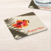 Oranje Hibiscus Tropical Floral Kartonnen Onderzetters (Schuin)