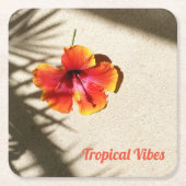 Oranje Hibiscus Tropical Floral Kartonnen Onderzetters (Voorkant)