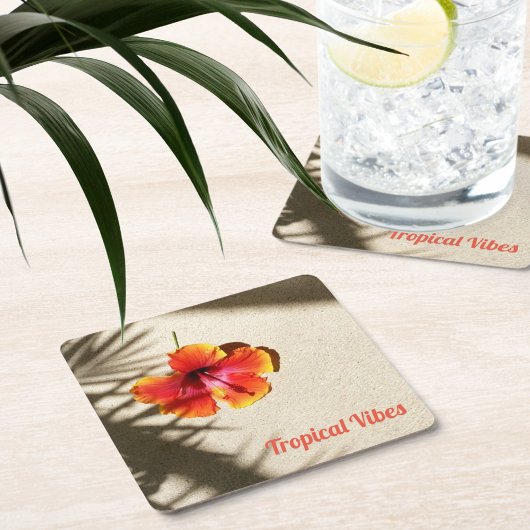 Oranje Hibiscus Tropical Floral Kartonnen Onderzetters