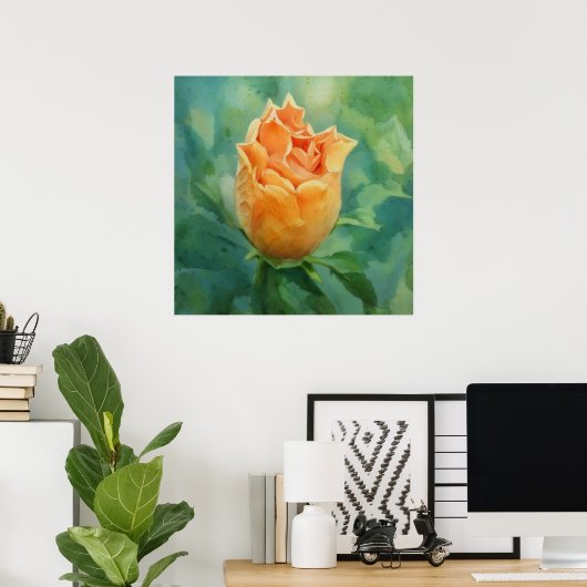 Oranje Hibiscus Tropical Flower Floral Art Poster (Thuiskantoor)