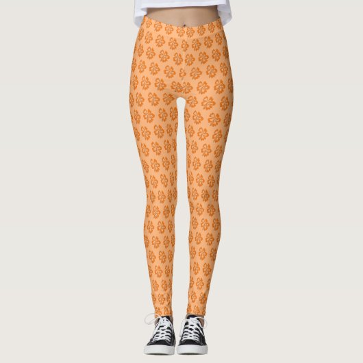 Oranje Hibiscus Tropical Hawaiian Flower Island Leggings (Voorkant)