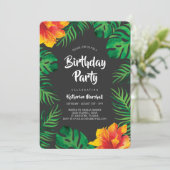 Oranje Hibiscus Tropical Leaves Birthday Party 2 Kaart (Staand voorkant)
