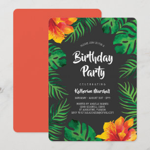 Oranje Hibiscus Tropical Leaves Birthday Party 2 Kaart