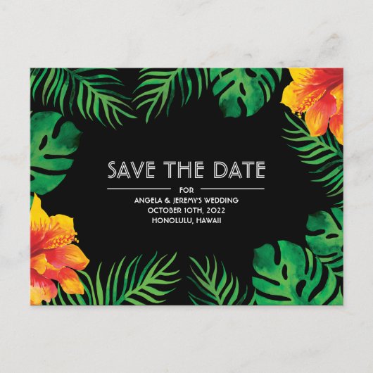 Oranje Hibiscus Tropical Save the Date Briefkaart (Voorkant)