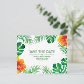 Oranje Hibiscus Tropical Save the Date Briefkaart (Staand voorkant)
