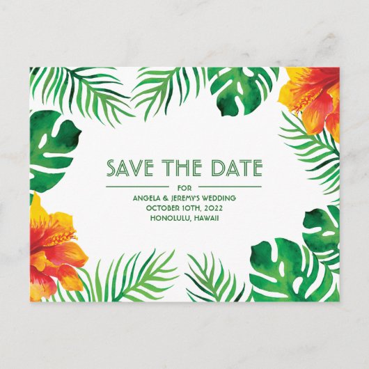 Oranje Hibiscus Tropical Save the Date Briefkaart (Voorkant)