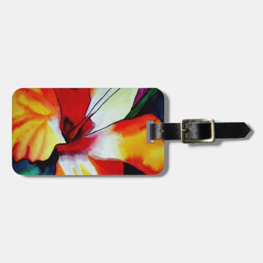 Oranje Hibiscus tropische bloem waterverf kunst Bagagelabel (Voorkant horizontaal)